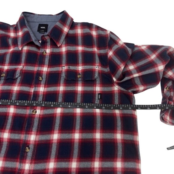 Vans Mens SZ X-Large Classic Fit Red & Navy Plaid Flannel Shirt - Picture 5 of 14